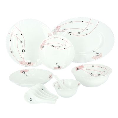 Royalford 33 Piece Opal ware Dinner Set- RF8982| Includes Dinner Plates, Quarter Plates, Oval Plates, Deep Soup Plates, Soup Bowls, Serving Bowls, Spoons| Chip-Resistant and Elegant Design| White with Floral Design