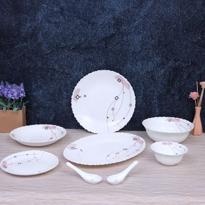 Royalford 33 Piece Opal ware Dinner Set- RF8982| Includes Dinner Plates, Quarter Plates, Oval Plates, Deep Soup Plates, Soup Bowls, Serving Bowls, Spoons| Chip-Resistant and Elegant Design| White with Floral Design