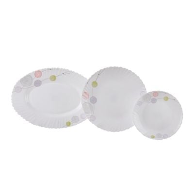 Royalford 34Pcs Opal Ware Dinner Set - Floral Design Plates, Bowls, Spoons | Comfortable Handling | Perfect for family everyday use, & family get- together, restaurant, banquet & More (Red & Green)