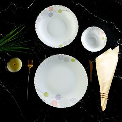 Royalford 34Pcs Opal Ware Dinner Set - Floral Design Plates, Bowls, Spoons | Comfortable Handling | Perfect for family everyday use, & family get- together, restaurant, banquet & More (Red & Green)