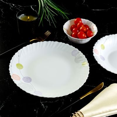 Royalford 34Pcs Opal Ware Dinner Set - Floral Design Plates, Bowls, Spoons | Comfortable Handling | Perfect for family everyday use, & family get- together, restaurant, banquet & More (Red & Green)