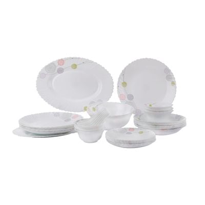 Royalford 34Pcs Opal Ware Dinner Set - Floral Design Plates, Bowls, Spoons | Comfortable Handling | Perfect for family everyday use, & family get- together, restaurant, banquet & More (Red & Green)