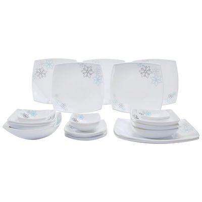 Royalford RF9753 27Pcs Opal Ware Dinner Set - Floral Design Plates, Bowls | Comfortable Handling | Perfect for family everyday use, & family Get- together, restaurant, banquet & More (Blue & Black Design)