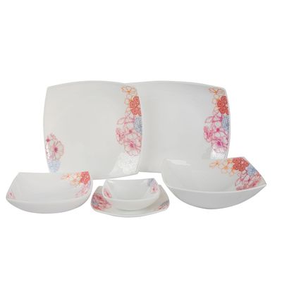 Royalford RF9754 27Pcs Opal Ware Dinner Set - Floral Design Plates, Bowls | Comfortable Handling | Perfect for family everyday use, & family Get- together, restaurant, banquet & More (Red & Blue Design)