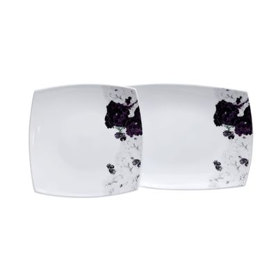 Royalford 71 Piece Opal ware Dinner Set- RF9757| Includes Serving Plates, Dinner Plates, Soup Plates, Dessert Plates, Serving Bowls, Salads Bowls, Spoons, Salt and Pepper Pots| Dishwasher-Safe, Microwave-Safe and Freezer-Friendly| Chip-Resistant and Elegant Design| White and Purple