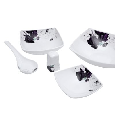 Royalford 71 Piece Opal ware Dinner Set- RF9757| Includes Serving Plates, Dinner Plates, Soup Plates, Dessert Plates, Serving Bowls, Salads Bowls, Spoons, Salt and Pepper Pots| Dishwasher-Safe, Microwave-Safe and Freezer-Friendly| Chip-Resistant and Elegant Design| White and Purple