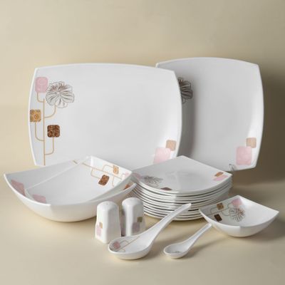 Royalford RF9758 71Pcs Opal Ware Dinner Set - Floral Design Plates, Bowls, Spoons & Salt & Pepper Set | Comfortable Handling | Ideal for Everyday Use, Family Get- Together, Restaurant, Banquet (Multi Colour)