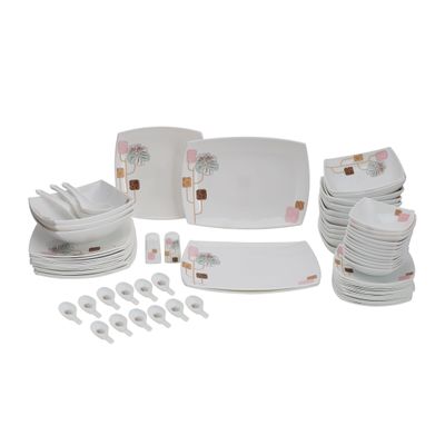 Royalford RF9758 71Pcs Opal Ware Dinner Set - Floral Design Plates, Bowls, Spoons & Salt & Pepper Set | Comfortable Handling | Ideal for Everyday Use, Family Get- Together, Restaurant, Banquet (Multi Colour)