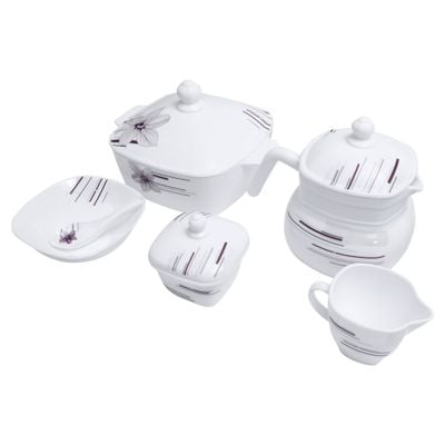 Royalford RF9759 97Pcs Opal Ware Dinner Set - Floral Design Plates, Bowls, Spoons, Cup & Saucer Tea Pot | Comfortable Handling | Ideal for Everyday Use, Family Get- Together, Restaurant, Banquet (Purple Design)