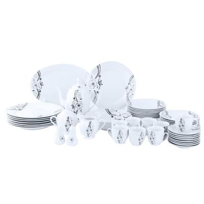 Royalford 49Pcs Floria Porcelain Dinner Set - Floral Design | RF9989 | Plates, Bowls, Spoons, Cup & Saucer Tea Pot | Comfortable Handling | Ideal for Everyday Use, Family Get- Together, Restaurant & More