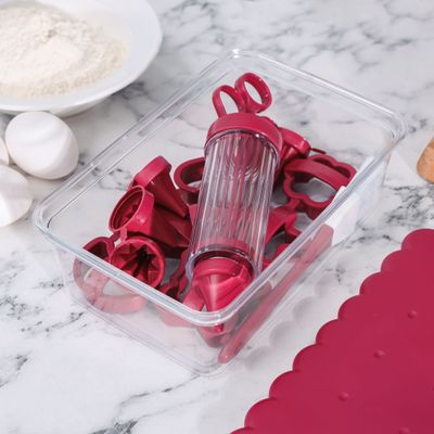 15 Pcs Cookie Set, Premium Quality PP & PS, 6 Cookie Cutter | RF10108 | Decorative Syringe with 6 Nozzles | Brush & Container | Baking Supplies Frosting Tools Set