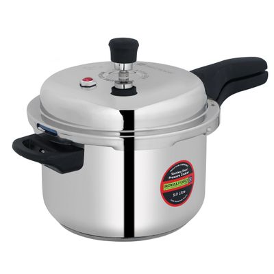 Royalford 5 Liter Stainless Steel Pressure Cooker, RF10185N | Metallic Safety Plug | Controlled GRS | Compatible With Induction, Hot Plate, Halogen, Gas
