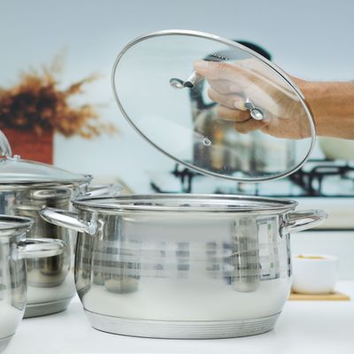 10Pcs Stainless Steel Cookware Set, Dishwasher Safe, RF10390 | Induction Compatible Base, Strong, Heavy-Duty Riveted Handles