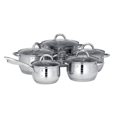 10Pcs Stainless Steel Cookware Set, Dishwasher Safe, RF10390 | Induction Compatible Base, Strong, Heavy-Duty Riveted Handles