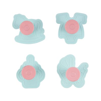 Royalford Cookie Cutter- RF10970 | Baby Theme Cookie Cutter | Fondant Cutter| Plastic Cookie Cutter| Cookie Cutter with Handle| Pram, Baby Dress, Rocking Horse, Feeding Bottle| Set of 4