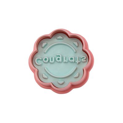 Royalford Wishes Cookie Cutter with Handle - 4 pcs | RF10975| Plastic Cookie and Fondant Cutter with a Plunger| BPA-Free and Odor-Free Cutter with English Writings| Writings Include Congrats, Love, Thank You and Best Wishes| Pink and Blue| Pack of 4