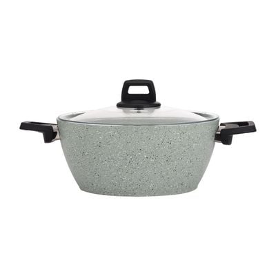 Royalford Scoria 9pcs Granite Coated Cookware Set, RF10979 | Aluminium Pot and Pan | Casserole, Shallow Pot, Frypan with Bakelite Handles | Tempered Glass Lid