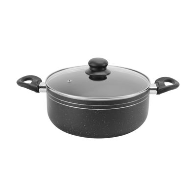 Royalford Ritz 9-Piece Non-Stick Cookware Set- RF11759| Aluminum Body With 3-Layer Construction, CD Bottom, Bakelite Handles And Glass Lid| Includes Casserole, Saucepan, Fry Pan, Bamboo Kitchen Tools| PFOA-Free, Non-Stick Interior and Granite Exterior| Black