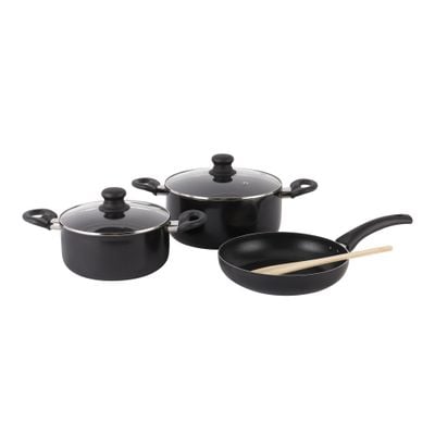 Royalford 6-Piece Non-Stick Cookware Set- RF11938| Aluminum Body With 3-Layer Non-Stick Coating, CD Bottom, Bakelite Handles And Glass Lid| Includes Casserole, Fry Pan, Wooden Spatula| PFOA-Free, Non-Stick Interior| Red