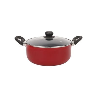 Royalford 7-Piece Non-Stick Press Aluminum Cookware Set- RF11952| Aluminum Body With 3-Layer Non-Stick Coating, CD Bottom, Bakelite Handles And Glass Lid| Includes Casserole, Saucepan, Fry Pan, Nylon Kitchen Tools| PFOA-Free, Non-Stick Interior| Red