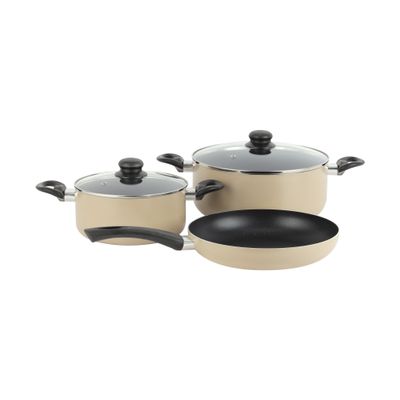 Royalford 5 Piece Non-Stick Cookware Set- RF11973| Press Aluminum Body with 3 Layer Coating | CD Base, Bakelite Handles and Tempered Glass Lid| Includes Casseroles and Fry Pan| Pink