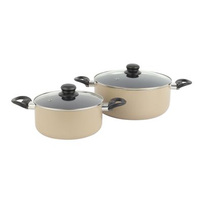 Royalford 5 Piece Non-Stick Cookware Set- RF11973| Press Aluminum Body with 3 Layer Coating | CD Base, Bakelite Handles and Tempered Glass Lid| Includes Casseroles and Fry Pan| Pink