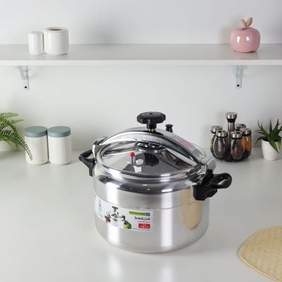 Royalford 18.0 L Aluminum Pressure Cooker- RF11980| Equipped with Multi-Safety Device and Unique Pressure Indicator| Durable Aluminum Alloy Construction with Firm Handles| Compatible with Gas, Ceramic and Halogen Cooktops| Silver 