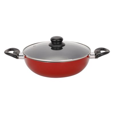 Royalford 10-Piece Non-Stick Cookware Set- RF12146/ Aluminum Body with 2.5 mm Thickness, Spiral Bottom, Bakelite Handles and Glass Lid/ Includes Casserole, Wokpan, Fry Pan, Tawa, Nylon Kitchen Tools, PFOA-Free/ Red