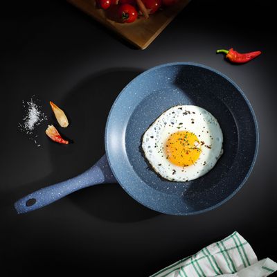 Royalford 12-piece Chef Pride Die-Cast Aluminum Cookware Set- RF12488/ Granite Coated with 2.5 mm Thickness, Induction Base, Handles and Glass Lid/ Includes Casserole, Fry Pan, Silicone Holder, Nylon Ladle, Spoon and Slotted Turner/ Blue