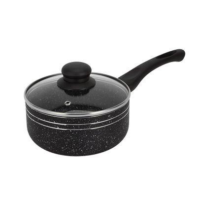 Royalford 9-piece Ritz Plus Cookware Set- RF12514/ Marble Coated and Press Aluminum Body, with Dot Induction Base, Bakelite Handles and Lid/ Includes Casseroles, Saucepan, Bamboo Kitchen Tools and Fry Pan/ Black