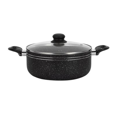 Royalford 9-piece Ritz Plus Cookware Set- RF12514/ Marble Coated and Press Aluminum Body, with Dot Induction Base, Bakelite Handles and Lid/ Includes Casseroles, Saucepan, Bamboo Kitchen Tools and Fry Pan/ Black