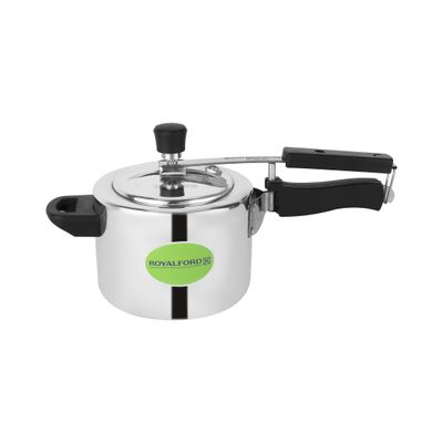 Royalford 5 liter and 3 liters Aluminum Pressure Cooker Combo- RF12554/ Equipped with Improved Pressure Regulator and Inner Lid/ Durable Construction with Firm and Comfortable Handles/ Non-Induction Base, Compatible with Gas, Hotplate, Ceramic and Halogen Cooktops/ Silver, 5 Year Warranty