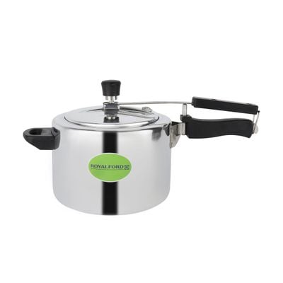 Royalford 5 liter and 3 liters Aluminum Pressure Cooker Combo- RF12554/ Equipped with Improved Pressure Regulator and Inner Lid/ Durable Construction with Firm and Comfortable Handles/ Non-Induction Base, Compatible with Gas, Hotplate, Ceramic and Halogen Cooktops/ Silver, 5 Year Warranty