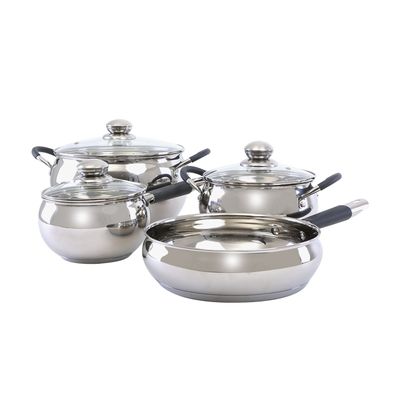 Royalford RF5123 Stainless Steel Induction Safe 7PCs - 2 Casserole, Saucepan Pots with Lids, and Frypan - Induction Safe Non-Stick Cookware Set - Riveted Handles - Cookware Casserole Stock Pots