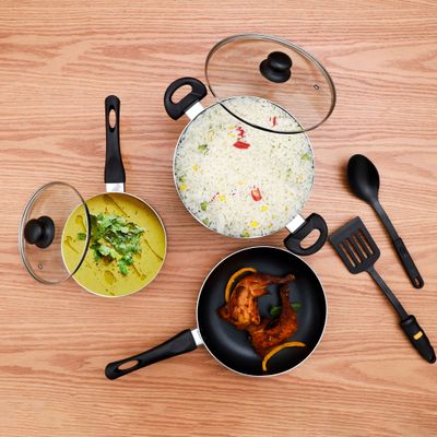 Royalford 7 Pcs Aluminium Cookware Set | Non-Stick Coating | SS Frame