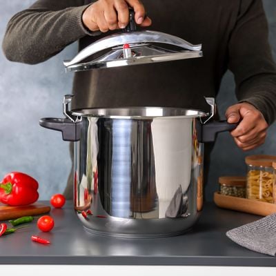 Royalford RF9652 Stainless Steel Pressure Cooker 12L - Lightweight & Durable Home Kitchen Pressure Cooker with Lid, Multi-Safety Device with Cool Touch Handles and Safety Valves - for Gas and Solid Hotplates (12L)