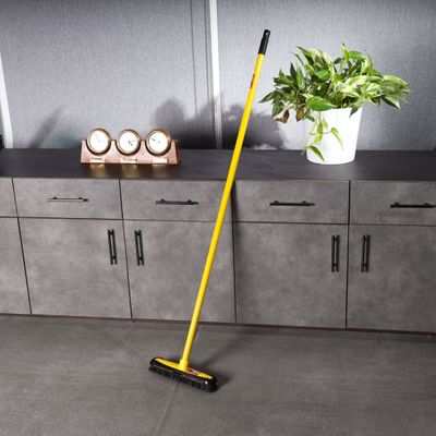 Royalford Floor Broom with a Long Handle- RF11184| Large and Wide Broom Head| Compatible with All Floor Types| Ideal for Sweeping and Cleaning Room, Bathroom, Kitchen| Premium-Quality, Highly Durable, Light-Weight and Elegant Design| Yellow and Black