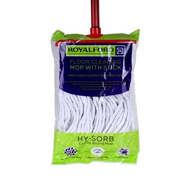 Royalford RF1507FW/S Cotton String Floor Mop with Stick 40Cm - Long & Durable Metal Handle | High-Quality Handle | Ideal for Cleaning all kind of Tile