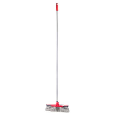 Royalford RF8832 One Click Series Long Floor Broom - Upright Long Handle Broom with Synthetic Stiff Bristles - Multipurpose Brush with Frayed and Angled Tips - Cleaning Tool Perfect for Home or Office Use