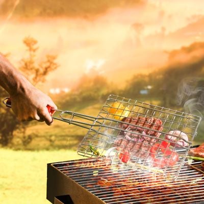 Royalford Barbeque Grill, Chromium Plated Iron with Handle, RF10383 | Folding Portable BBQ Grill | Strong Extra Thick Heavy Grill Basket for Fish, Vegetables, or Shrimp