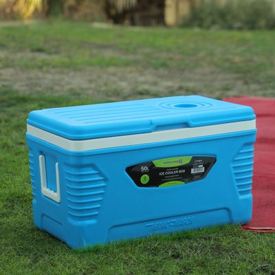 Royalford Insulated Ice Cooler Box, 50L Portable Cooler Box, RF10483 | 3 Layer PP-PU-HDPE | Premium Quality Polymer | Thermal Insulation Cooler Box