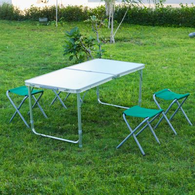 Royalford Camping Table and Chairs- RF11676| Lightweight, Portable and Foldable, Folds Flat for Storage| Iron Tube with Washable Cloth, Aluminum with Fireboard Table, Perfect for Indoor and Outdoor Entertainment| Silver