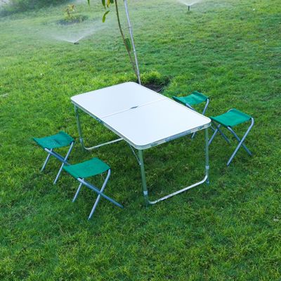 Royalford Camping Table and Chairs- RF11676| Lightweight, Portable and Foldable, Folds Flat for Storage| Iron Tube with Washable Cloth, Aluminum with Fireboard Table, Perfect for Indoor and Outdoor Entertainment| Silver