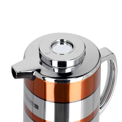 Royalford RF9590 1.9L Double Wall Golden Figured Vacuum Flask - Portable Heat Insulated Thermos Hot/Cold Long Hours Retention | Push Button | Coffee, Hot Water, Tea, Beverage | Ideal for Commercial & Outings