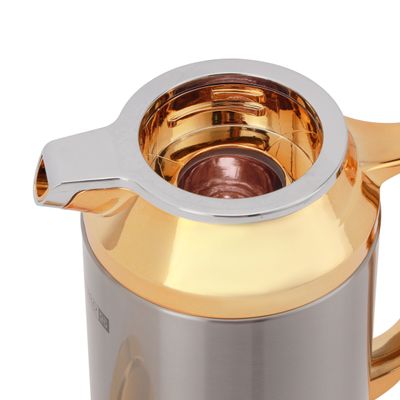 Royalford 1.0 L (33.5 oz) Vacuum Flask- RF12122| With Pink Glass Inner and Stainless Steel Outer Body| Keeps Your Drinks Hot or Cold, Asbestos-Free and Hygienic| Leak-Proof and Portable Design| Suitable for Indoor and Outdoor Use| Silver and Golden