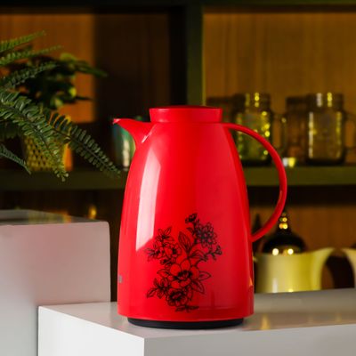 Royalford Jenna 1 L Vacuum Flask- RF11758| With Pink Glass Inner and Vacuum Insulated| Keeps Your Drinks Hot or Cold, Asbestos-Free and Hygienic| Leak-Proof and Portable Design| Suitable for Indoor and Outdoor Use| Red