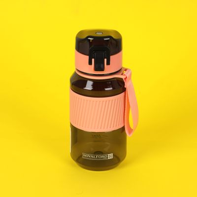 Royalford 480 ml Water Bottle- RF12354/ with Volume Tracker, Plastic Bottles with Push button Lid / Perfect for School, Office and Gym/ Leak-Proof and Eco-Friendly, Food-Grade and Elegant Design/ Pink and grey