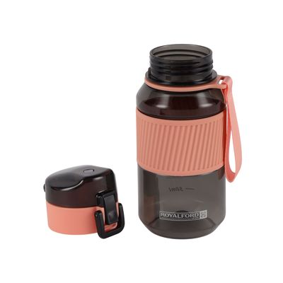 Royalford 480 ml Water Bottle- RF12354/ with Volume Tracker, Plastic Bottles with Push button Lid / Perfect for School, Office and Gym/ Leak-Proof and Eco-Friendly, Food-Grade and Elegant Design/ Pink and grey