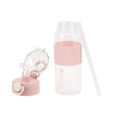 Royalford 650 ml Water Bottle- RF12357/ with Straw, Transparent Plastic Bottles with Push Button, One Hand Operation/ Perfect for School, Office and Gym/ Leak-Proof and Eco-Friendly, Food-Grade and Elegant Design/ Pink