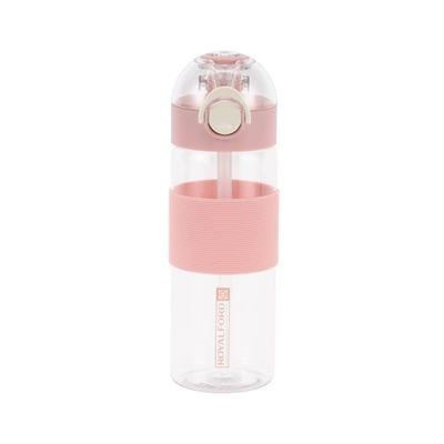 Royalford 650 ml Water Bottle- RF12357/ with Straw, Transparent Plastic Bottles with Push Button, One Hand Operation/ Perfect for School, Office and Gym/ Leak-Proof and Eco-Friendly, Food-Grade and Elegant Design/ Pink